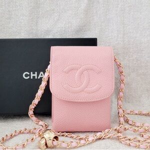 CHANEL Pink Caviar Leather Mini Crossbody Pouch with Gold Chain